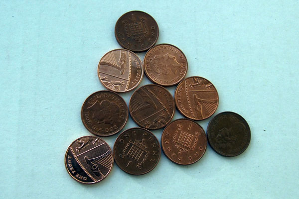 Coins in a triangular pattern
