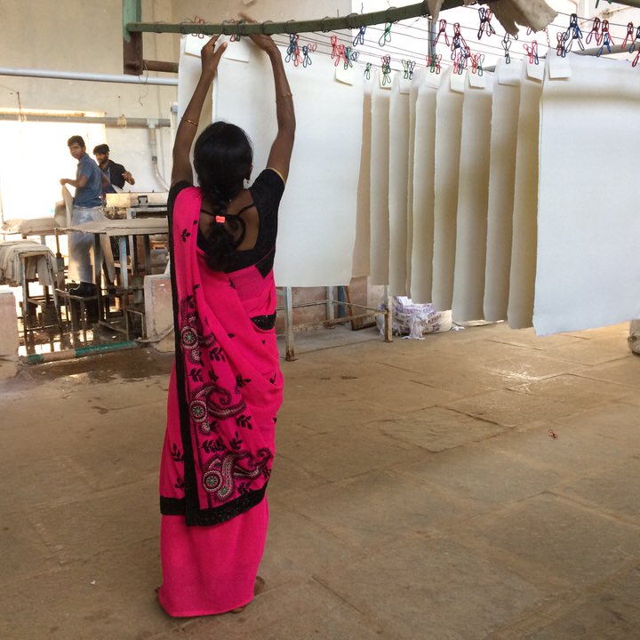 Hanging Khadi papers to dry ~ indoors