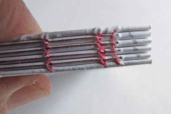 Detail of spine stitches at foot